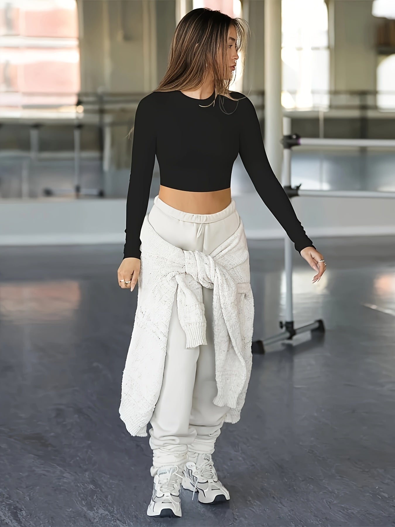 Womens Long Sleeve Shirts Ribbed Crop Tops
