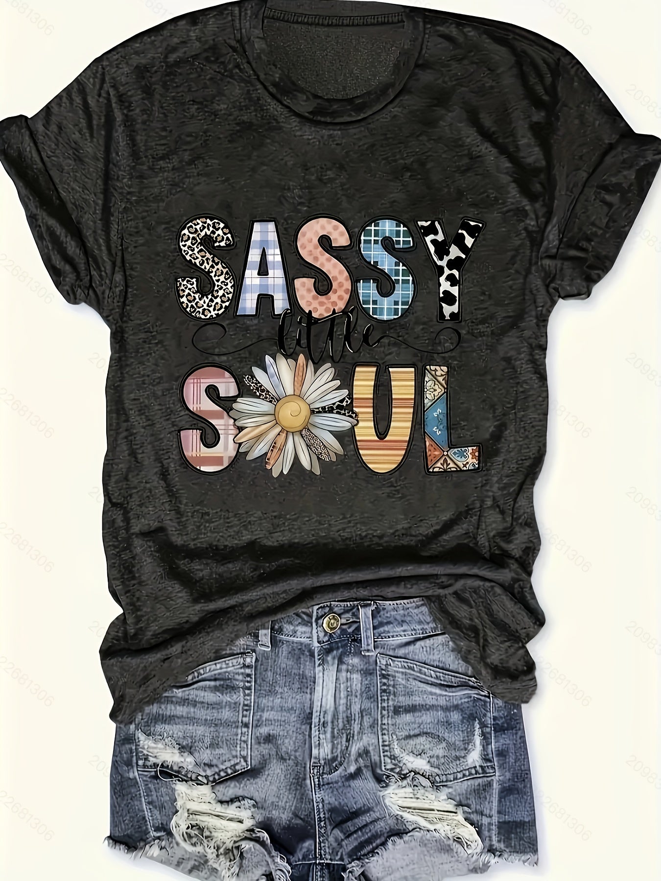 SASSY SOUL Print Crew Neck T-Shirt For Spring & Summer