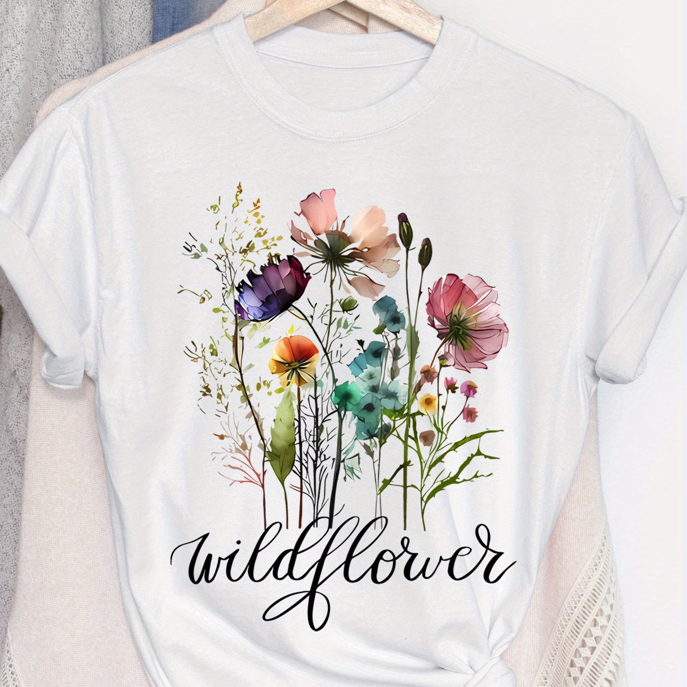 Wildflower Graphic Women's T-Shirt - Soft Short Sleeve Round Neck Casual Top, Vibrant Floral Print, Lightweight & Comfortable for Spring and Summer