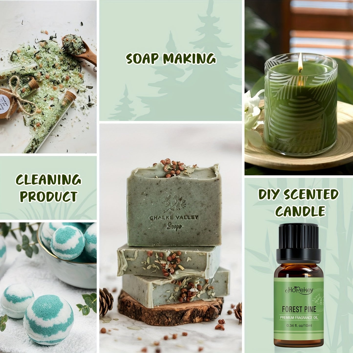 Natural 6 Piece Essential Oil Set Ocean Breeze Pine Sandalwood Rain Bamboo Unique Fragrances Long Lasting Aromatherapy Gift Set