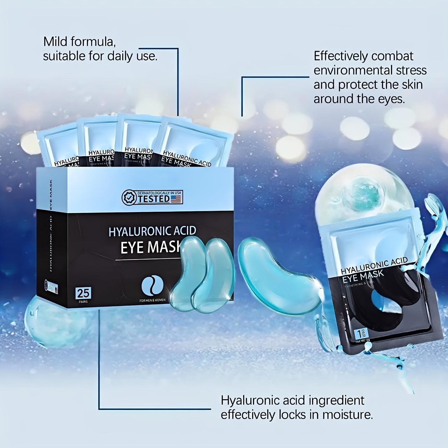 50 Pieces Hyaluronic Acid Eye and Lip Mask Set Moisturizing and Firming with Collagen Hypoallergenic Daily Skincare for All Skin Types Travel Friendly Ideal for Wedding Gifts and Valentines Day Gifts