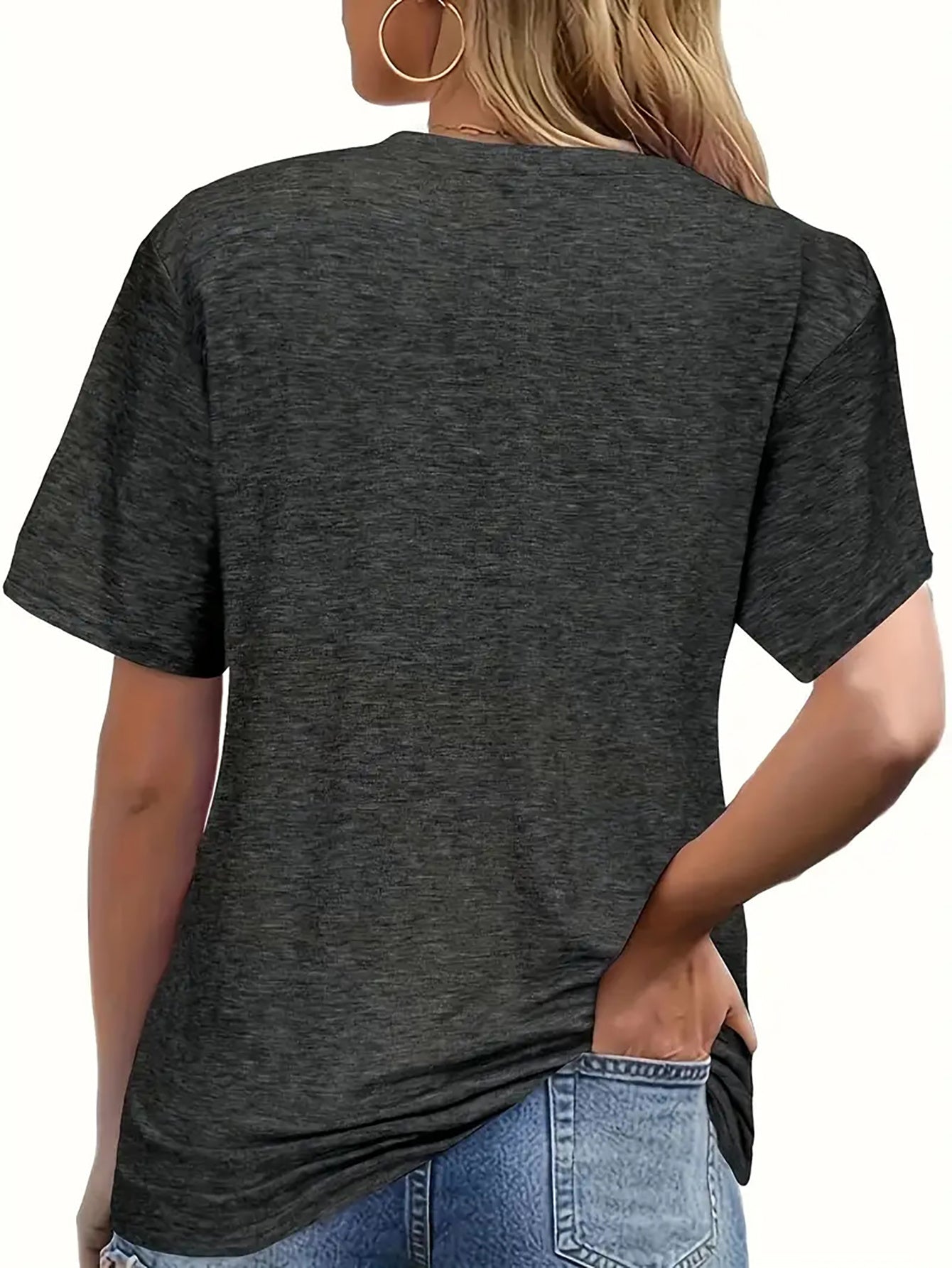 Printed T-shirt, Short Sleeve V-neck Casual Top