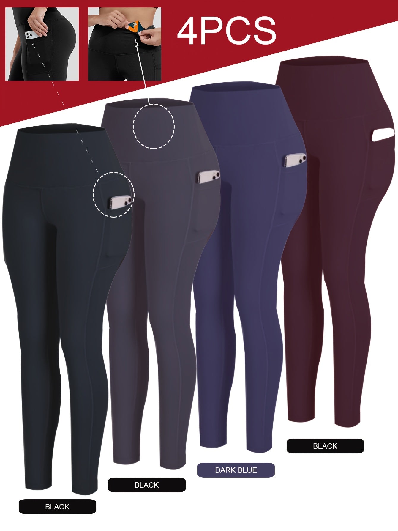 PRO-FiT Women'S 4pcs Set Of Sports Leggings, Abdominal Control, Butt Lift, Nine-point Printed Yoga Pants