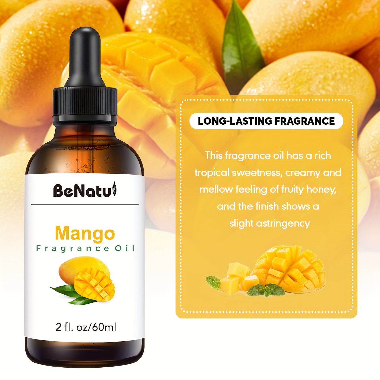 2.03 Ounce Mango Fragrance Essential Oil High End Fruit Essential Oil Lasting Aroma Suitable for Diffuser Humidifier Air Purifier Oil Burner Candle Making