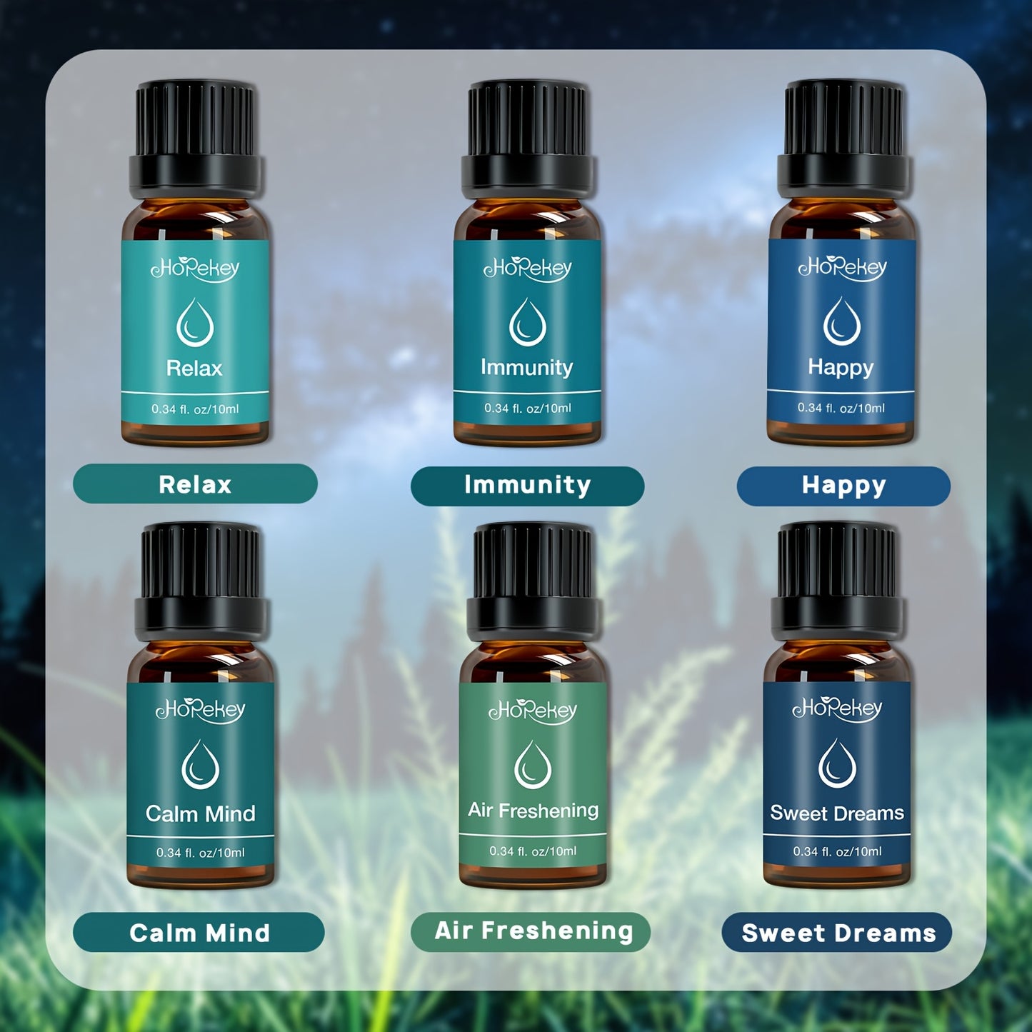 6 Piece 0.34 Ounce Essential Oil Deep Blue Artistic Set Box Diverse Scents Unique Fragrance Long Lasting Aroma Gift Box Set Suitable for Gifting