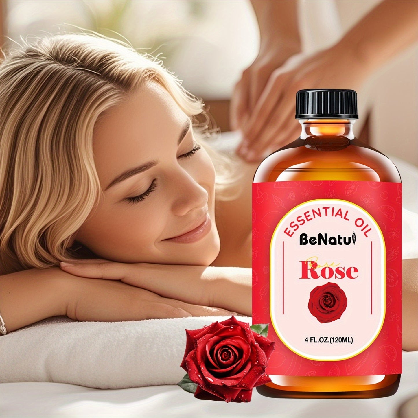 Benatu 4.06 Ounce Rose Essential Oil Upgraded Packaging Romantic Rose Fragrance Holiday Gift Recommendation Best Valentine's Day Gift Local Warehouse Essential Oil Bedroom Humidifier Mother's Day Special Offer