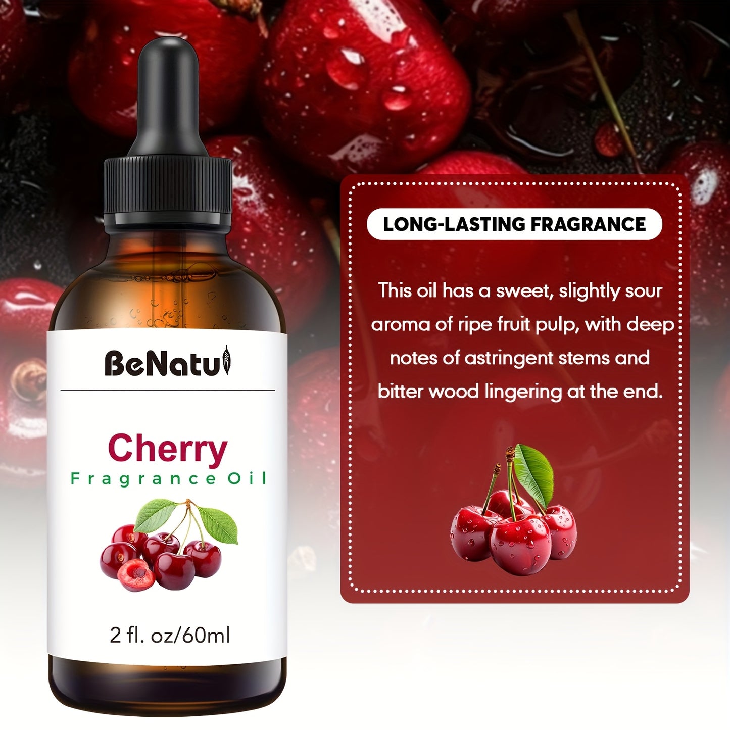 2.03 Ounce Cherry Fragrance Essential Oil Fruit Scent High End Essential Oil Lasting Aroma Suitable for Diffuser Humidifier Soap and Candle Making
