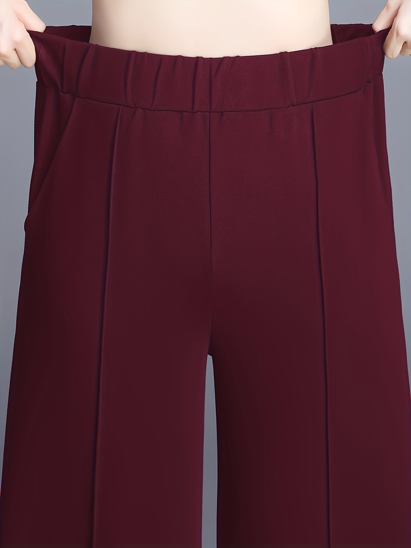 Elegant Maroon High-Waist Straight-Leg Pants for Women